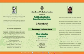 World Culture Day - an oration by “Ayurveda and its relevance today” by Dr. Antonio Morandi, a renowned Ayurveda expert from Italy.