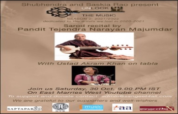 Live Concert:  Sarod Recital by Pandit Tejendra Narayan Majumdar with Ustad Akram Khan on tabla on 30 October 2021 -reg