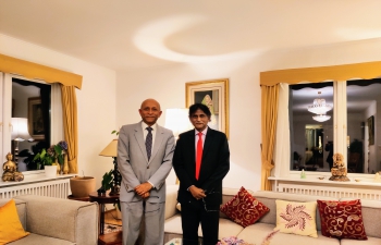 H.E. Dr. B. Bala Bhaskar, Ambassador India to Norway in a meeting with Shri Sarbajit Deb, Executive Vice-President (Europe) Larsen & Toubro at India House in Oslo.