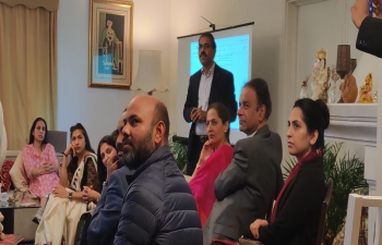 Members of Indian diaspora organizations in Oslo during a meeting at India House in Oslo.
