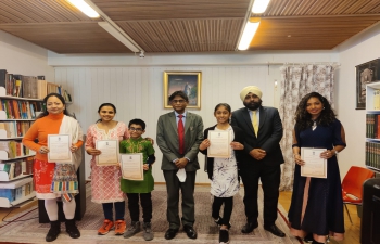 H.E. Dr. B. Bala Bhaskar, Ambassador of India presented the Commendation Certificates to the online participants from the diaspora members for the Vishav Hindi Divas 2022 organized by the Mission.
