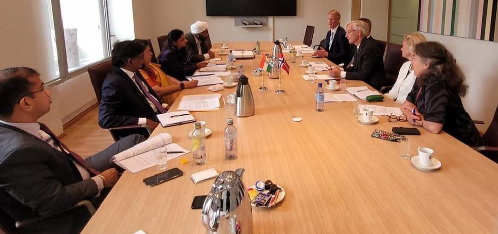 H.E. Smt. Meenakashi, Minister of State for External Affairs & Culture and H.E. Dr. B. Bala Bhaskar, Ambassador of India at the delegation level talks led by the Norwegian State Secretary, Mr. Erling Rimestad at the Ministry of Foreign Affairs on 18 August, 2022