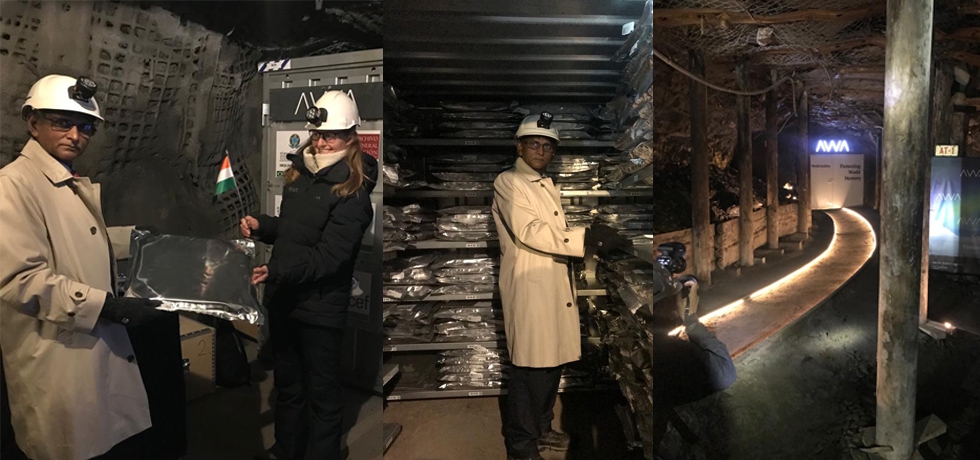 H.E. Dr. B. Bala Bhaskar, Ambassador of India to Norway deposited the 3D scan of Taj Mahal, Bhimbedka and Dholavira at Arctic World Archive (AWA), Svalbard on 15 September, 2022. AWA is a safe zero-emission repository for protecting world memory. It is a secure mountain vault in the depth of the permafrost in a decommissioned mine.
