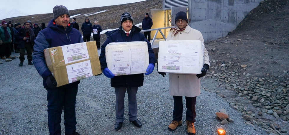 H.E. Dr. B. Bala Bhaskar, Ambassador of India to Norway deposited the Indian germplasm as safety duplicates in the Global Seed Vault, Svalbard on October 12, 2022. The Svalbard Global Seed Vault is world's largest repository for seeds of importance for development of agriculture and securing future food supplies.